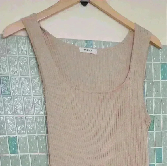 MOD REF Plus Size Sleeveless Tan Nude Stretchy Ribbed Long Dress With Slit - Picture 8 of 16